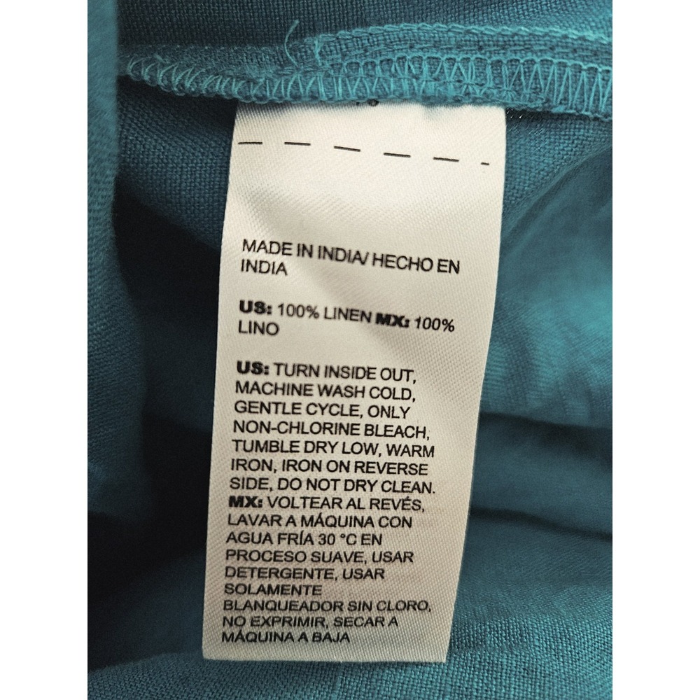 Chico's Teal Beaded Linen Tiered Dress 2 Womens US 12 Midi Ruffle Short Sleeves - Picture 8 of 8